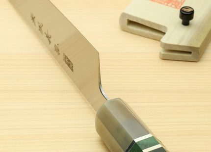 Yoshihiro Inox Honyaki Stain Resistant Steel Wa Sujihiki Slicer Knife with Stabilized Maple Burl Handle and Magnolia Saya