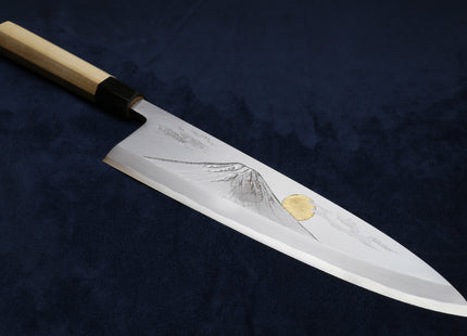 Yoshihiro Kasumi White Steel Deba Fish Fillet Knife - Hand-Etched Gold 3-SET, Limited Edition, 300mm (Magnolia Handles)