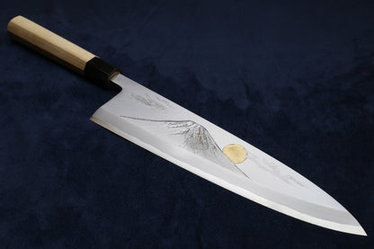 Yoshihiro Kasumi White Steel Deba Fish Fillet Knife - Hand-Etched Gold 3-SET, Limited Edition, 300mm (Magnolia Handles)