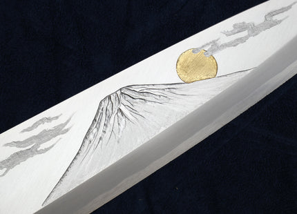Yoshihiro Kasumi White Steel Deba Fish Fillet Knife - Hand-Etched Gold 3-SET, Limited Edition, 300mm (Magnolia Handles)