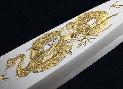 Yoshihiro Kasumi White Steel Deba Fish Fillet Knife - Hand-Etched Gold 3-SET, Limited Edition, 300mm (Magnolia Handles)