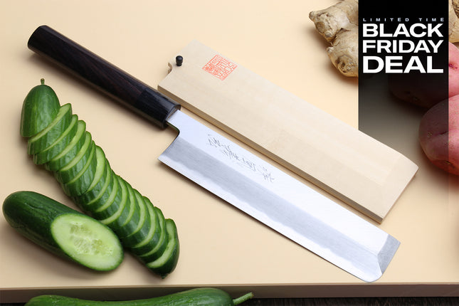 (BF Sale) Yoshihiro Kasumi White Steel Edo Usuba Traditional Japanese Vegetable Chopping Chef Knife, Rosewood Handle (Blade Length 7" (180mm))