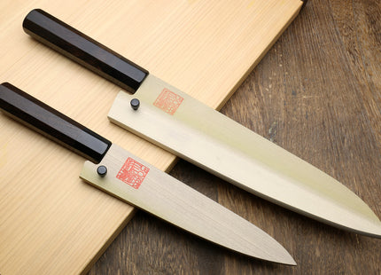 Yoshihiro Kurouchi Black-Forged Blue Steel Stainless Clad Gyuto Chefs Knife and Petty Utility Knife 2PC SET (Ebony Handle)
