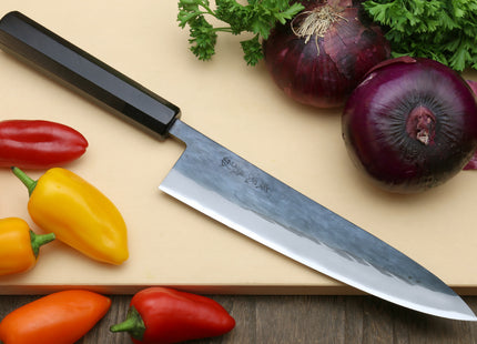 Yoshihiro Kurouchi Black-Forged Blue Steel Stainless Clad Gyuto Chefs Knife and Petty Utility Knife 2PC SET (Ebony Handle)