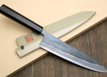 Yoshihiro Kurouchi Black-Forged Blue Steel Stainless Clad Gyuto Chefs Knife (Ebony Handle)