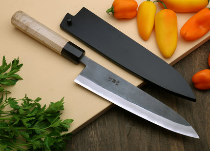 Yoshihiro Kurouchi Black-Forged Blue Steel Stainless Clad Gyuto Chefs Knife Kaede wood Handle
