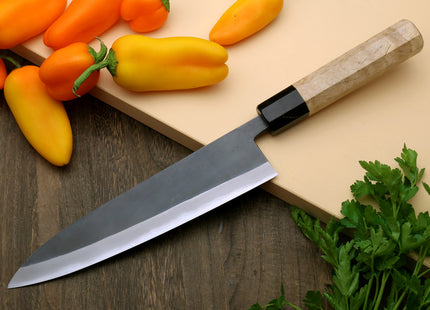 Yoshihiro Kurouchi Black-Forged Blue Steel Stainless Clad Gyuto Chefs Knife Kaede wood Handle