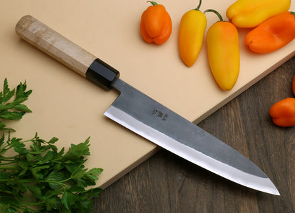Yoshihiro Kurouchi Black-Forged Blue Steel Stainless Clad Gyuto Chefs Knife Kaede wood Handle