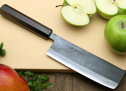 Yoshihiro Kurouchi Black-Forged Blue Steel Stainless Clad Nakiri Japanese Vegetable Knife (Ebony Handle)