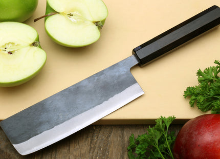 Yoshihiro Kurouchi Black-Forged Blue Steel Stainless Clad Nakiri Japanese Vegetable Knife (Ebony Handle)
