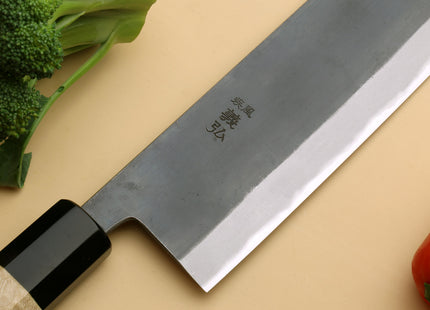 Yoshihiro Kurouchi Black-Forged Blue Steel Stainless Clad Nakiri Japanese Vegetable Knife Kaede Wood Handle