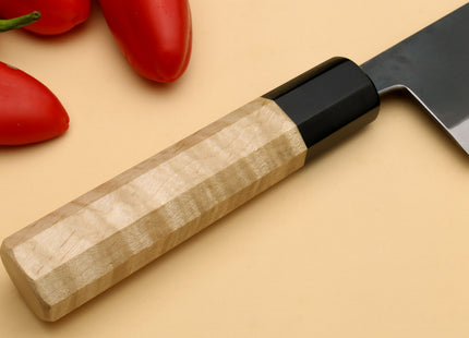 Yoshihiro Kurouchi Black-Forged Blue Steel Stainless Clad Nakiri Japanese Vegetable Knife Kaede Wood Handle