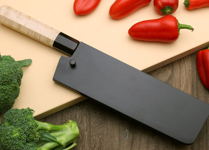 Yoshihiro Kurouchi Black-Forged Blue Steel Stainless Clad Nakiri Japanese Vegetable Knife Kaede Wood Handle