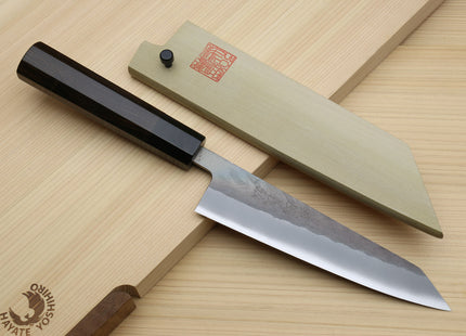 Yoshihiro Kurouchi Black-Forged Blue Steel Stainless Clad Petty-Kiritsuke Utility Knife (Ebony Handle)