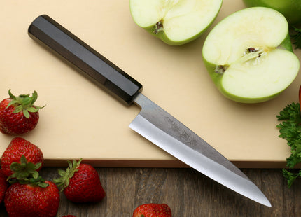 Yoshihiro Kurouchi Black-Forged Blue Steel Stainless Clad Santoku Multipurpose Knife 6.5"(165mm) and Petty Utility Knife 5.3"(135mm) 2PC SET (Ebony Handle)
