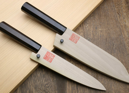 Yoshihiro Kurouchi Black-Forged Blue Steel Stainless Clad Santoku Multipurpose Knife 6.5"(165mm) and Petty Utility Knife 5.3"(135mm) 2PC SET (Ebony Handle)