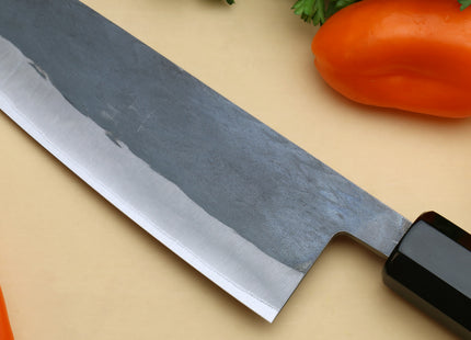 Yoshihiro Kurouchi Black-Forged Blue Steel Stainless Clad Santoku Multipurpose Knife (Ebony Handle)