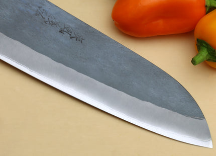 Yoshihiro Kurouchi Black-Forged Blue Steel Stainless Clad Santoku Multipurpose Knife (Ebony Handle)