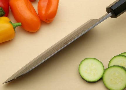 Yoshihiro Kurouchi Black-Forged Blue Steel Stainless Clad Santoku Multipurpose Knife (Ebony Handle)