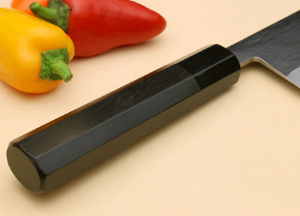 Yoshihiro Kurouchi Black-Forged Blue Steel Stainless Clad Santoku Multipurpose Knife (Ebony Handle)
