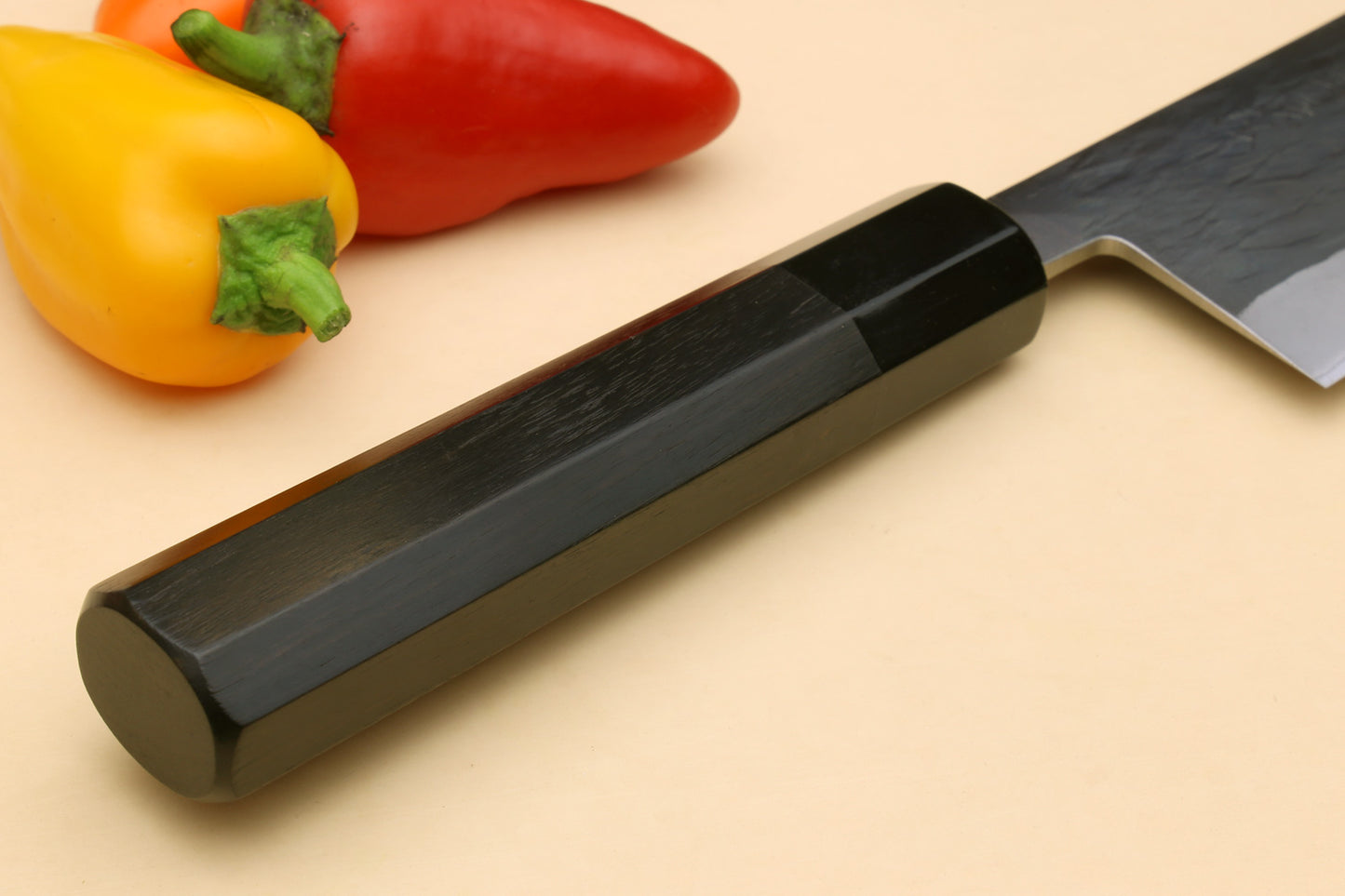 Yoshihiro Kurouchi Black-Forged Blue Steel Stainless Clad Santoku Multipurpose Knife (Ebony Handle)