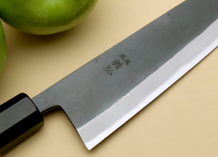 Yoshihiro Kurouchi Black-Forged Blue Steel Stainless Clad Santoku Multipurpose Knife Kaede Wood Handle