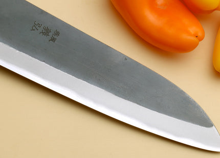 Yoshihiro Kurouchi Black-Forged Blue Steel Stainless Clad Santoku Multipurpose Knife Kaede Wood Handle