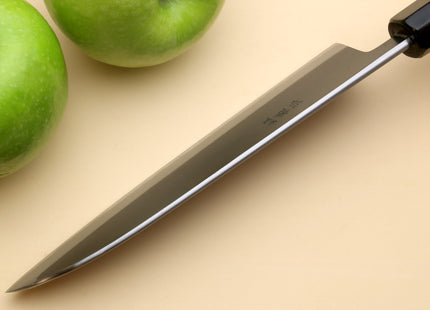 Yoshihiro Kurouchi Black-Forged Blue Steel Stainless Clad Santoku Multipurpose Knife Kaede Wood Handle