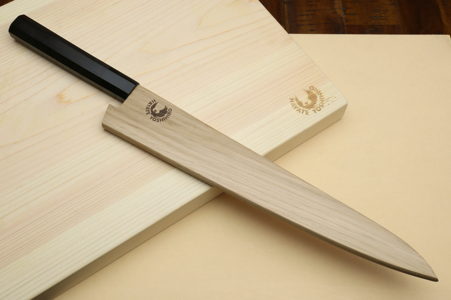 Yoshihiro Kurouchi Black-Forged Blue Steel Stainless Clad Sujihiki Kiritsuke Slicer Knife (Ebony Handle)