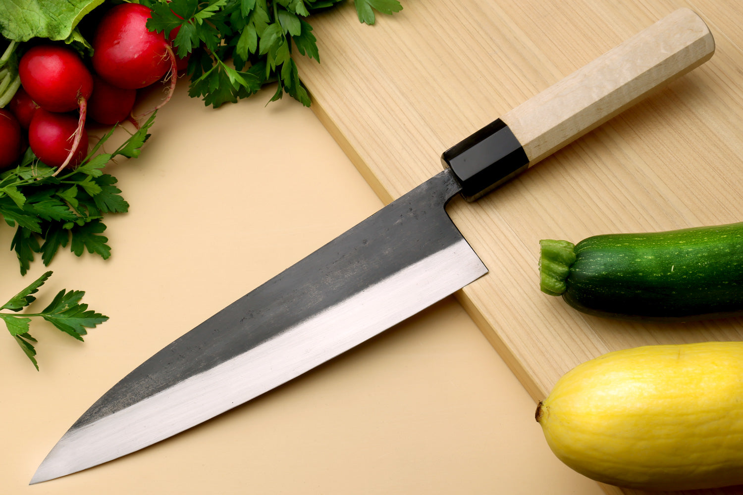 Yoshihiro Kurouchi High Carbon White Steel #2 Gyuto Japanese Chefs Knife with Camphor Handle
