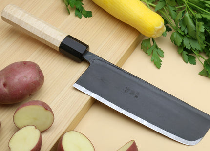 Yoshihiro Kurouchi High Carbon White Steel #2 Nakiri Japanese Vegetable Knife with Camphor Handle