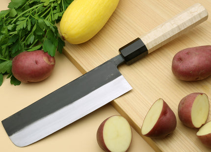 Yoshihiro Kurouchi High Carbon White Steel #2 Nakiri Japanese Vegetable Knife with Camphor Handle