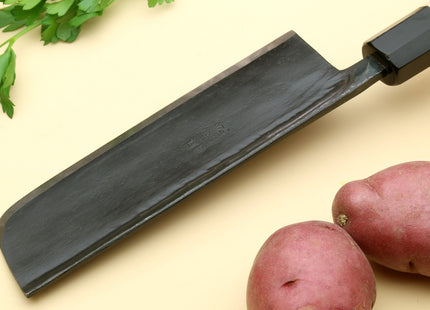Yoshihiro Kurouchi High Carbon White Steel #2 Nakiri Japanese Vegetable Knife with Camphor Handle