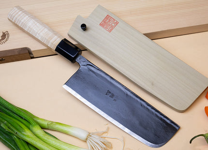 Yoshihiro Kurouchi High Carbon White Steel #2 Nakiri Japanese Vegetable Knife with Camphor Handle