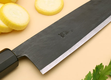 Yoshihiro Kurouchi High Carbon White Steel #2 Santoku Japanese Multipurpose Chef Knife with Camphor Handle