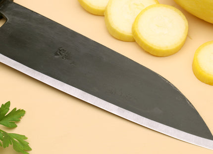 Yoshihiro Kurouchi High Carbon White Steel #2 Santoku Japanese Multipurpose Chef Knife with Camphor Handle