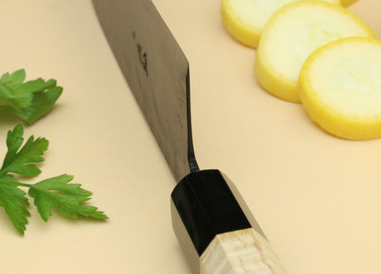 Yoshihiro Kurouchi High Carbon White Steel #2 Santoku Japanese Multipurpose Chef Knife with Camphor Handle