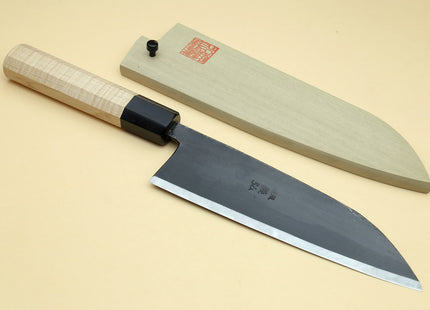 Yoshihiro Kurouchi High Carbon White Steel #2 Santoku Japanese Multipurpose Chef Knife with Camphor Handle