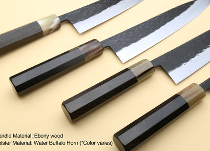 Yoshihiro Kurouchi Stainless Clad Nashiji High Performance SLD Gyuto, Nakiri & Petty 3pc Knife Set with Saya