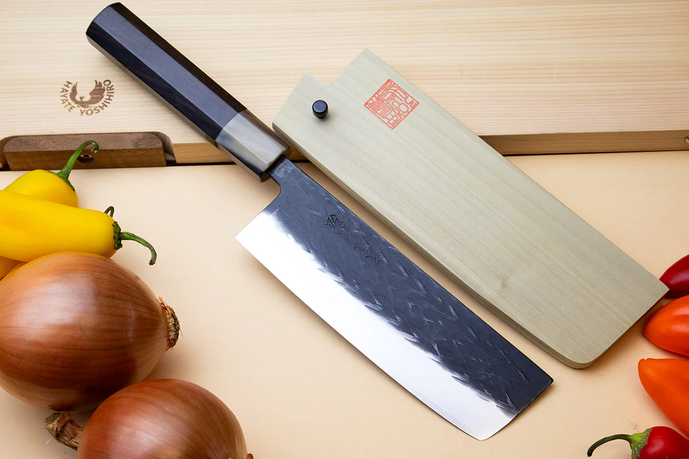 Yoshihiro Kurouchi Stainless Clad Nashiji High Performance SLD Gyuto, Nakiri & Petty 3pc Knife Set with Saya