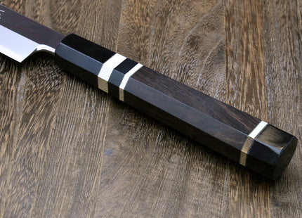Yoshihiro Left-Handed Ginsan Mirror Polished Stain Resistant Steel Yanagi Sushi Sashimi Japanese Knife Triple Nickel Silver Ring and Ebony Handle