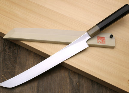 Yoshihiro Masashi Hongasumi White Steel Curved Sakimaru Takobiki Sushi Sashimi Japanese Knife Ebony Handle