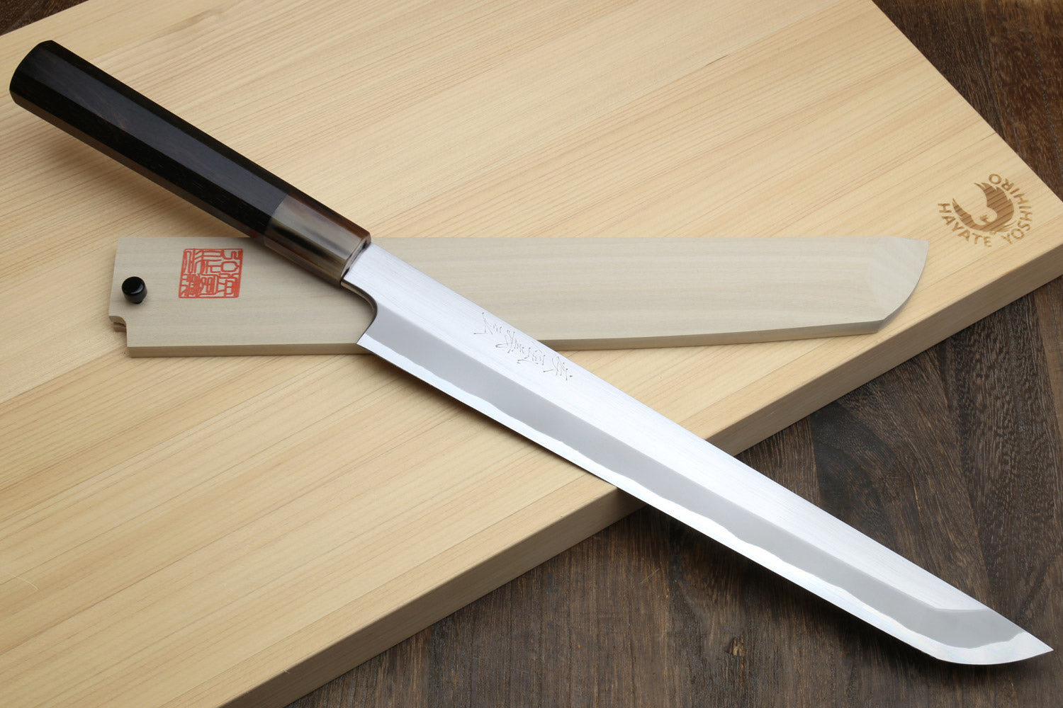 Yoshihiro Masashi Hongasumi White Steel Sakimaru Takobiki Sushi Sashimi Japanese Knife Ebony Handle