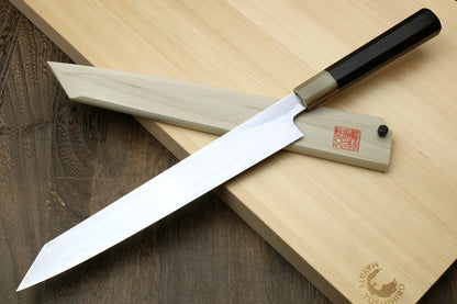 Yoshihiro Masashi Hongasumi White Steel Yanagi-Kiritsuke Sushi Sashimi Japanese Knife Ebony Handle