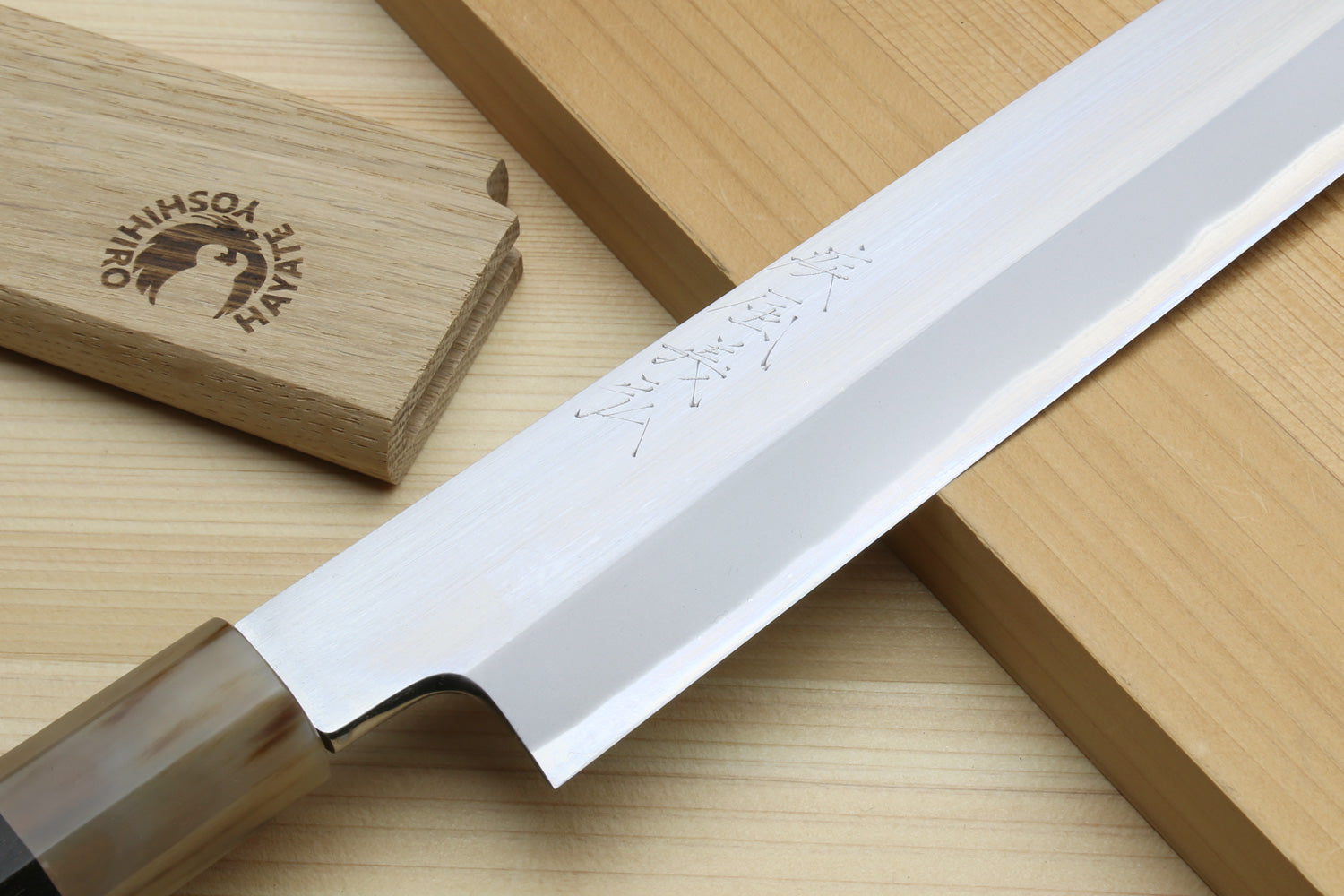 Yoshihiro Masashi Hongasumi White Steel Yanagi-Kiritsuke Sushi Sashimi Japanese Knife Ebony Handle