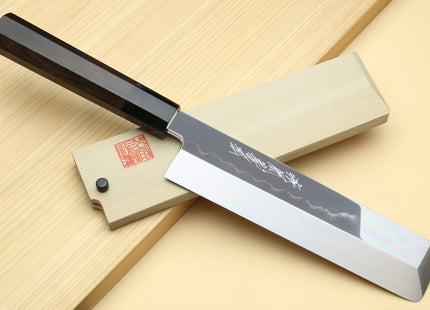 Yoshihiro Mizu Honyaki High Carbon White Steel #2 Mirror-Polished Namiukashi Edo Usuba Japanese Traditional Vegetable Knife Ebony Handle