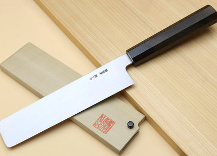 Yoshihiro Mizu Honyaki High Carbon White Steel #2 Mirror-Polished Namiukashi Edo Usuba Japanese Traditional Vegetable Knife Ebony Handle