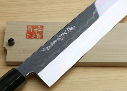 Yoshihiro Mizu Honyaki High Carbon White Steel #2 Mirror-Polished Namiukashi Edo Usuba Japanese Traditional Vegetable Knife Ebony Handle