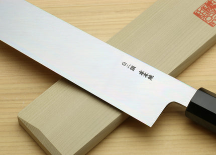 Yoshihiro Mizu Honyaki High Carbon White Steel #2 Mirror-Polished Namiukashi Edo Usuba Japanese Traditional Vegetable Knife Ebony Handle