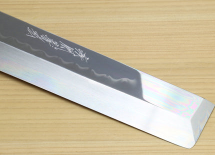 Yoshihiro Mizu Honyaki High Carbon White Steel #2 Mirror-Polished Namiukashi Edo Usuba Japanese Traditional Vegetable Knife Ebony Handle
